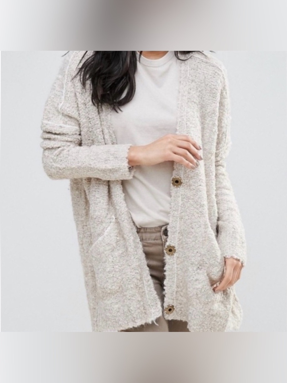 Free People Cream Bouclé Cardigan
